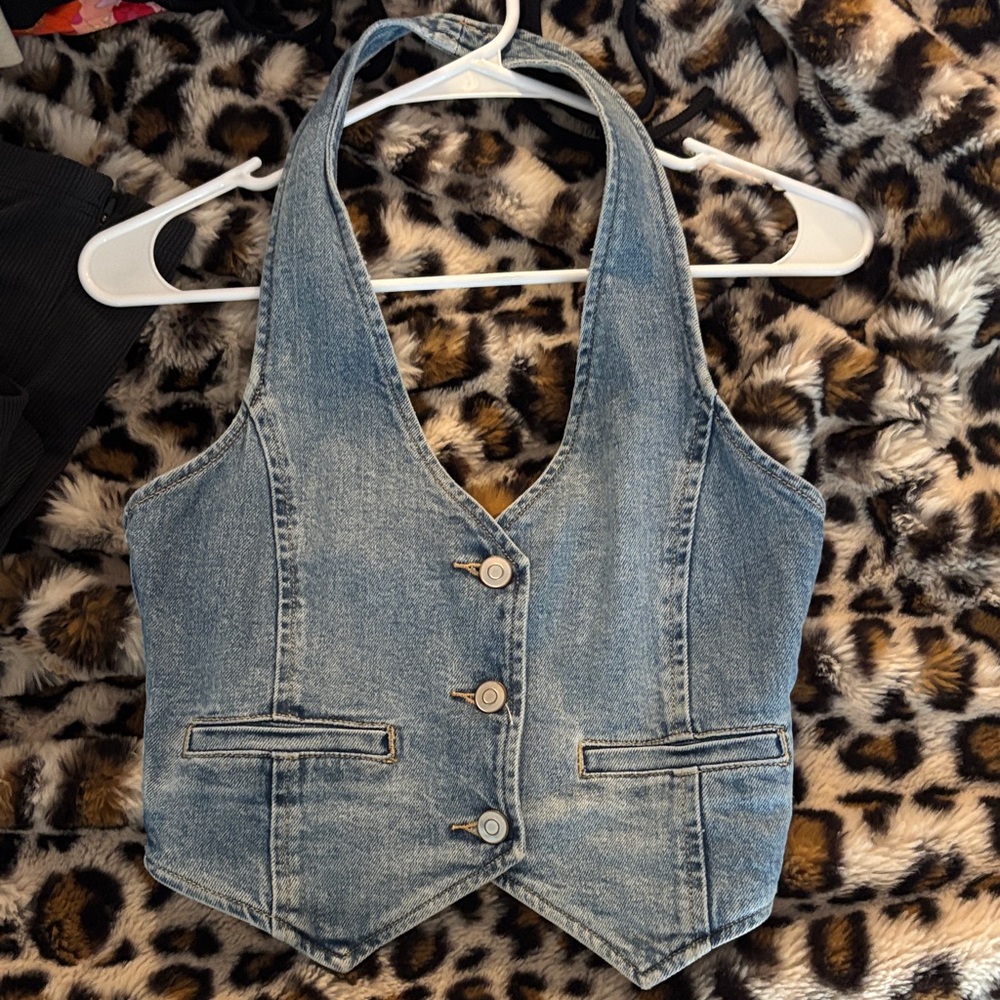 Altar'd State Blue Denim Halter Vest